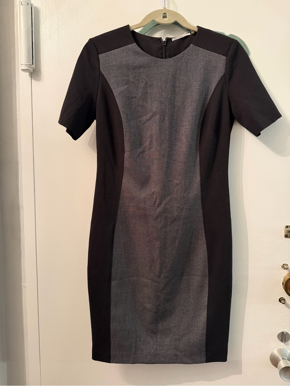 Tahari Black and Gray Panel Midi Dress